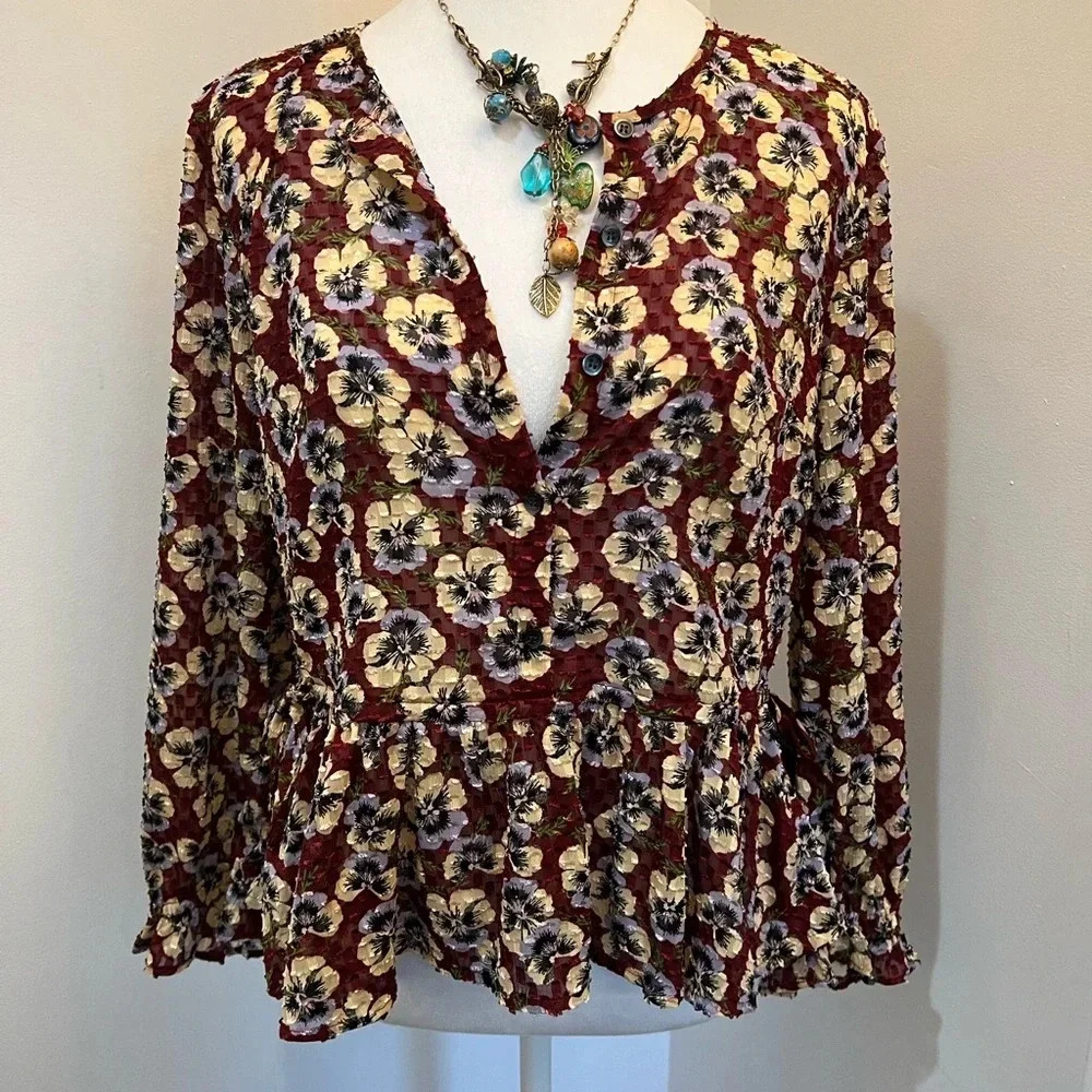 Madewell Floral Peplum Blouse - Size XS